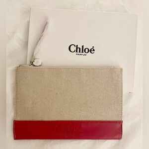 NWT Chloé Beige and Red Canvas Pouch